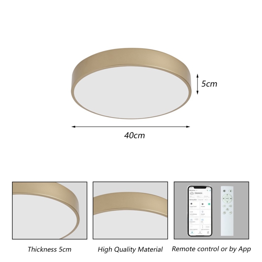 Brilagi - LED Stmívatelné stropní svítidlo POOL SMART LED/48W/230V 3000-6000K pr. 40 cm Wi-Fi Tuya zlatá + dálkové ovládání