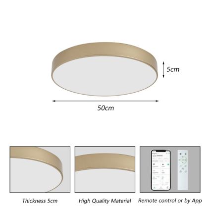 Brilagi - LED Stmívatelné stropní svítidlo POOL SMART LED/60W/230V 3000-6000K pr. 50 cm Wi-Fi Tuya zlatá + dálkové ovládání
