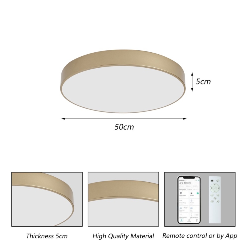 Brilagi - LED Stmívatelné stropní svítidlo POOL SMART LED/60W/230V 3000-6000K pr. 50 cm Wi-Fi Tuya zlatá + dálkové ovládání