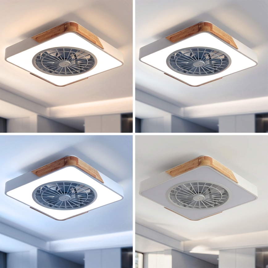 Brilagi - LED Stmívatelné stropní svítidlo s ventilátorem LED/38W/230V 3000-6500K 50x50 cm bílá/dub + dálkové ovládání