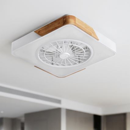 Brilagi - LED Stmívatelné stropní svítidlo s ventilátorem LED/38W/230V 3000-6500K 50x50 cm bílá/dub + dálkové ovládání