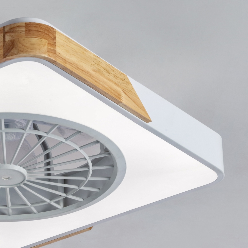 Brilagi - LED Stmívatelné stropní svítidlo s ventilátorem LED/38W/230V 3000-6500K 50x50 cm bílá/dub + dálkové ovládání