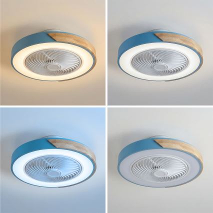 Brilagi - LED Stmívatelné stropní svítidlo s ventilátorem LED/38W/230V 3000-6500K pr. 50 cm modrá/dub + dálkové ovládání