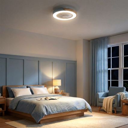 Brilagi - LED Stmívatelné stropní svítidlo s ventilátorem LED/38W/230V 3000-6500K pr. 50 cm modrá/dub + dálkové ovládání