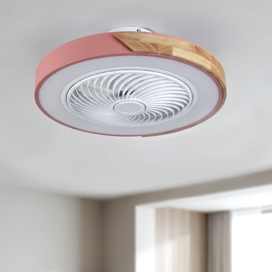 Brilagi - LED Stmívatelné stropní svítidlo s ventilátorem LED/38W/230V 3000-6500K pr. 50 cm růžová/dub + dálkové ovládání