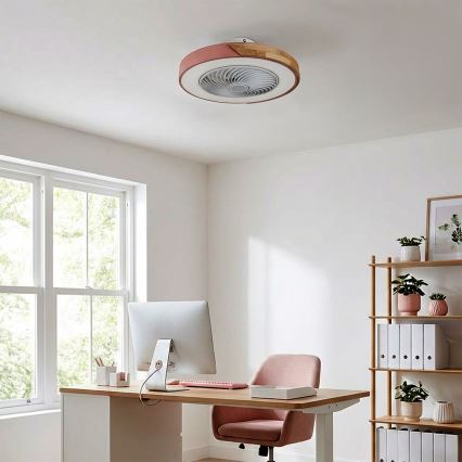 Brilagi - LED Stmívatelné stropní svítidlo s ventilátorem LED/38W/230V 3000-6500K pr. 50 cm růžová/dub + dálkové ovládání