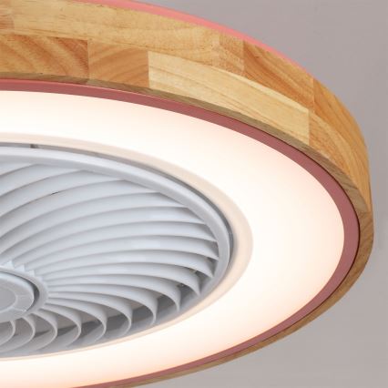 Brilagi - LED Stmívatelné stropní svítidlo s ventilátorem LED/38W/230V 3000-6500K pr. 50 cm růžová/dub + dálkové ovládání