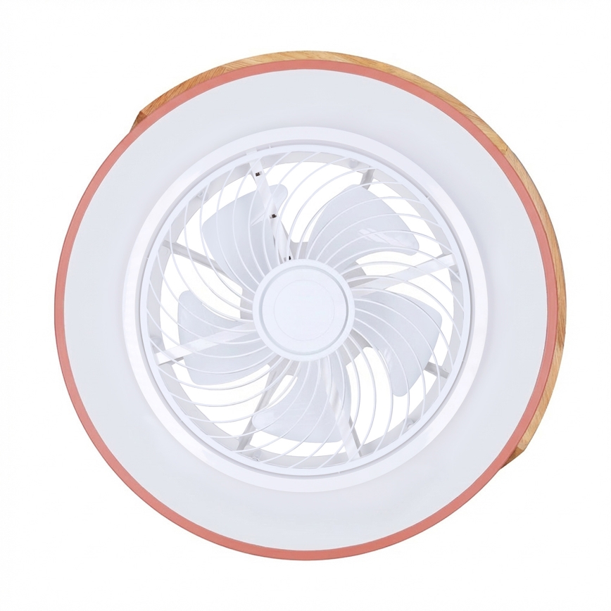 Brilagi - LED Stmívatelné stropní svítidlo s ventilátorem LED/38W/230V 3000-6500K pr. 50 cm růžová/dub + dálkové ovládání