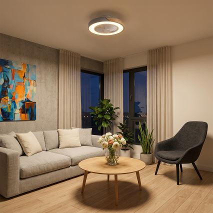 Brilagi - LED Stmívatelné stropní svítidlo s ventilátorem LED/38W/230V 3000-6500K 3000-6500K pr. 50 cm šedá/dub + dálkové ovládání