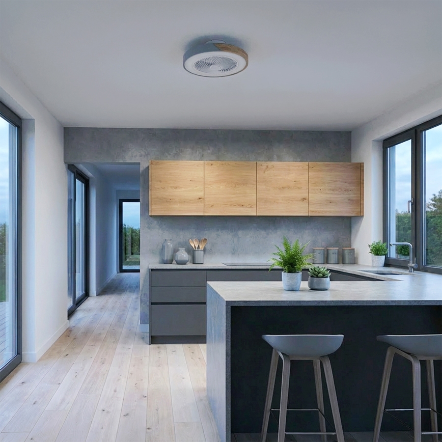 Brilagi - LED Stmívatelné stropní svítidlo s ventilátorem LED/38W/230V 3000-6500K 3000-6500K pr. 50 cm šedá/dub + dálkové ovládání