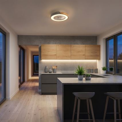 Brilagi - LED Stmívatelné stropní svítidlo s ventilátorem LED/38W/230V 3000-6500K 3000-6500K pr. 50 cm šedá/dub + dálkové ovládání