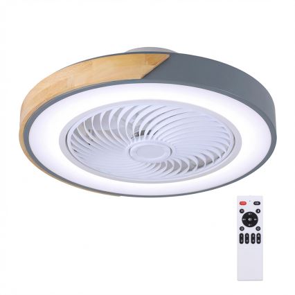 Brilagi - LED Stmívatelné stropní svítidlo s ventilátorem LED/38W/230V 3000-6500K 3000-6500K pr. 50 cm šedá/dub + dálkové ovládání