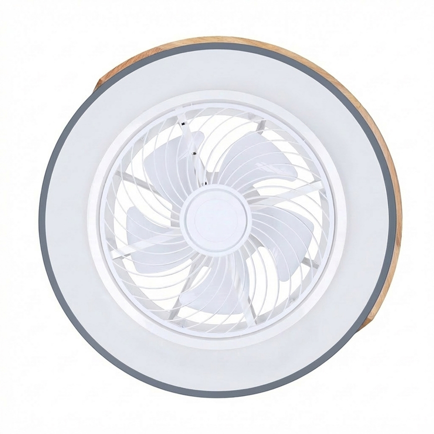 Brilagi - LED Stmívatelné stropní svítidlo s ventilátorem LED/38W/230V 3000-6500K 3000-6500K pr. 50 cm šedá/dub + dálkové ovládání