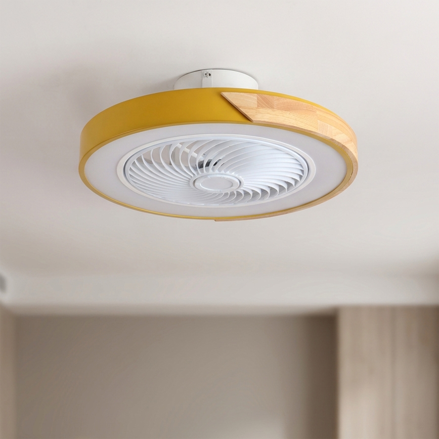 Brilagi - LED Stmívatelné stropní svítidlo s ventilátorem LED/38W/230V 3000-6500K pr. 50 cm zlatá/dub + dálkové ovládání