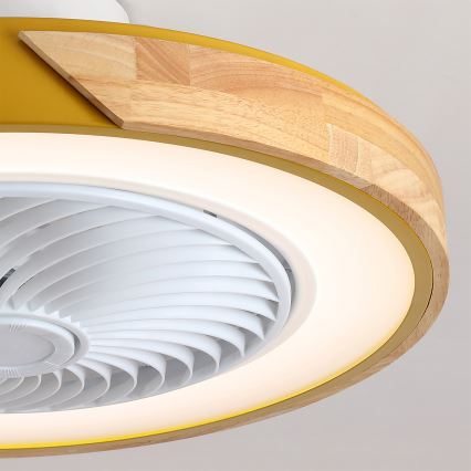 Brilagi - LED Stmívatelné stropní svítidlo s ventilátorem LED/38W/230V 3000-6500K pr. 50 cm zlatá/dub + dálkové ovládání