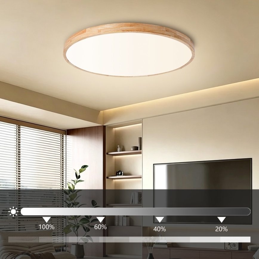 Brilagi - LED Stmívatelné stropní svítidlo WOODLINE LED/100W/230V 3000-6000K dub pr. 80 cm + dálkové ovládání