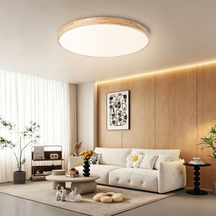 Brilagi - LED Stmívatelné stropní svítidlo WOODLINE LED/100W/230V 3000-6000K dub pr. 80 cm + dálkové ovládání
