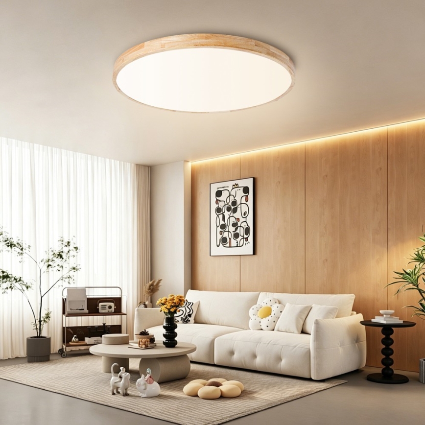 Brilagi - LED Stmívatelné stropní svítidlo WOODLINE LED/100W/230V 3000-6000K dub pr. 80 cm + dálkové ovládání