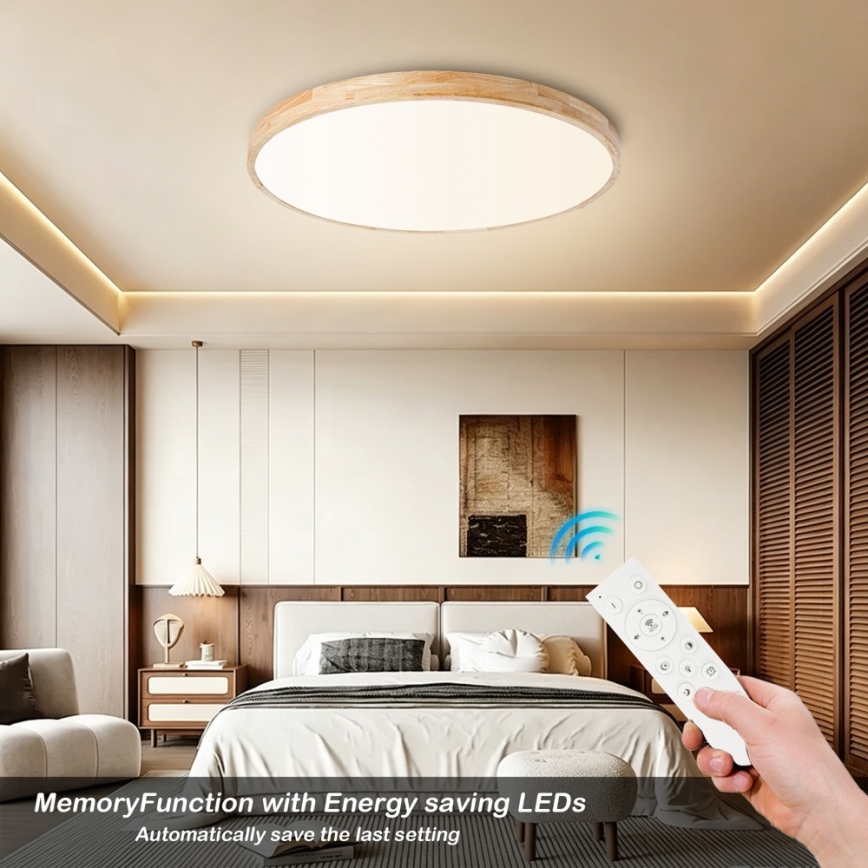 Brilagi - LED Stmívatelné stropní svítidlo WOODLINE LED/100W/230V 3000-6000K dub pr. 80 cm + dálkové ovládání