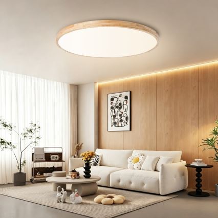 Brilagi - LED Stmívatelné stropní svítidlo WOODLINE LED/128W/230V 3000-6000K dub pr. 100 cm + dálkové ovládání