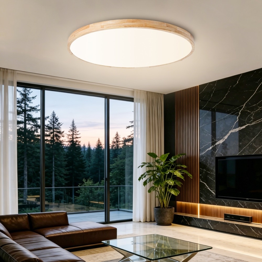 Brilagi - LED Stmívatelné stropní svítidlo WOODLINE LED/128W/230V 3000-6000K dub pr. 100 cm + dálkové ovládání