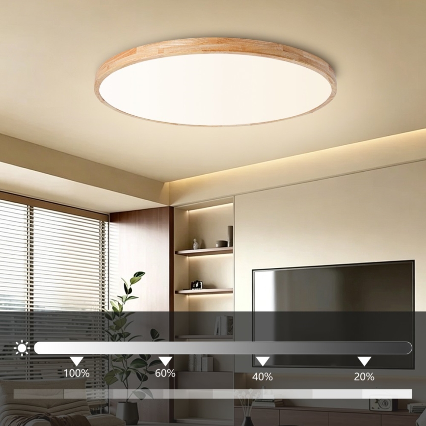 Brilagi - LED Stmívatelné stropní svítidlo WOODLINE LED/128W/230V 3000-6000K dub pr. 100 cm + dálkové ovládání