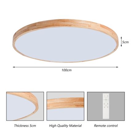 Brilagi - LED Stmívatelné stropní svítidlo WOODLINE LED/128W/230V 3000-6000K dub pr. 100 cm + dálkové ovládání