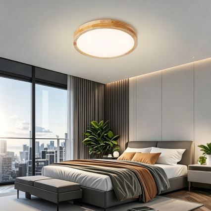 Brilagi - LED Stmívatelné stropní svítidlo WOODLINE LED/48W/230V 3000-6000K dub pr. 40 cm + dálkové ovládání