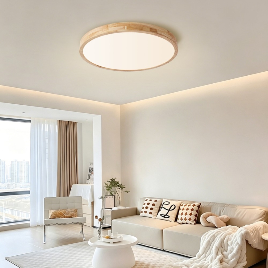 Brilagi - LED Stmívatelné stropní svítidlo WOODLINE LED/72W/230V 3000-6000K dub pr. 60 cm + dálkové ovládání
