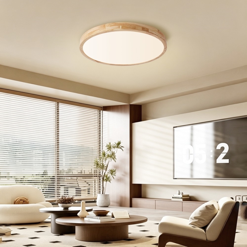 Brilagi - LED Stmívatelné stropní svítidlo WOODLINE LED/72W/230V 3000-6000K dub pr. 60 cm + dálkové ovládání