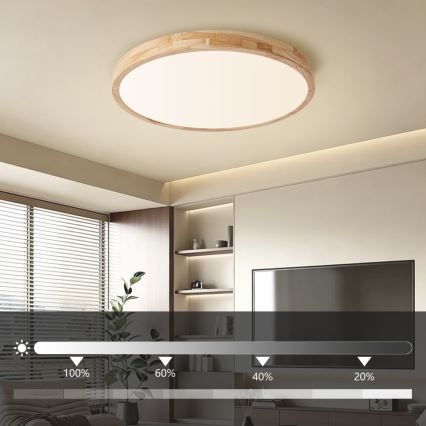 Brilagi - LED Stmívatelné stropní svítidlo WOODLINE LED/72W/230V 3000-6000K dub pr. 60 cm + dálkové ovládání