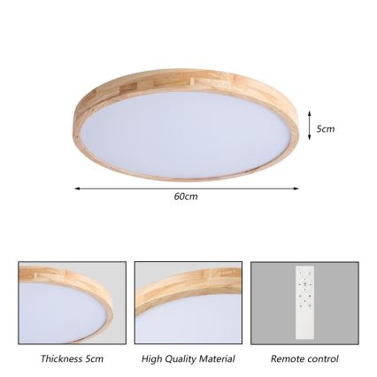 Brilagi - LED Stmívatelné stropní svítidlo WOODLINE LED/72W/230V 3000-6000K dub pr. 60 cm + dálkové ovládání