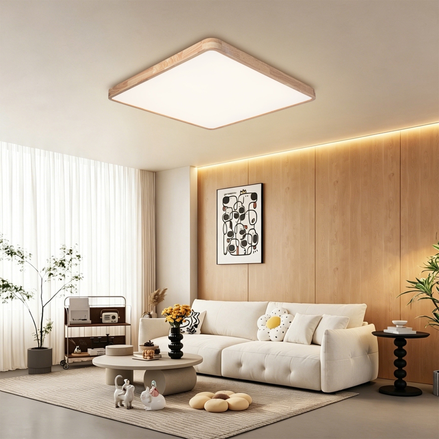 Brilagi - LED Stmívatelné stropní svítidlo WOODLINE SQUARE LED/100W/230V 3000-6000K dub 80x80 cm + dálkové ovládání