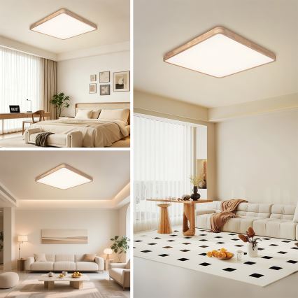 Brilagi - LED Stmívatelné stropní svítidlo WOODLINE SQUARE LED/100W/230V 3000-6000K dub 80x80 cm + dálkové ovládání