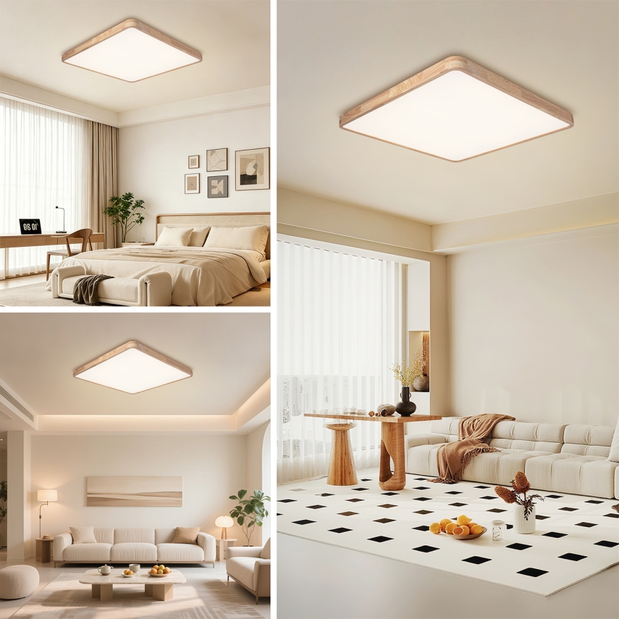 Brilagi - LED Stmívatelné stropní svítidlo WOODLINE SQUARE LED/100W/230V 3000-6000K dub 80x80 cm + dálkové ovládání