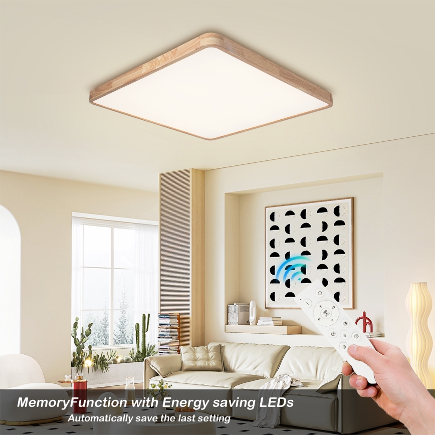 Brilagi - LED Stmívatelné stropní svítidlo WOODLINE SQUARE LED/100W/230V 3000-6000K dub 80x80 cm + dálkové ovládání