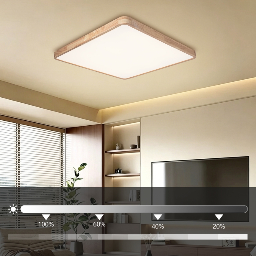 Brilagi - LED Stmívatelné stropní svítidlo WOODLINE SQUARE LED/100W/230V 3000-6000K dub 80x80 cm + dálkové ovládání