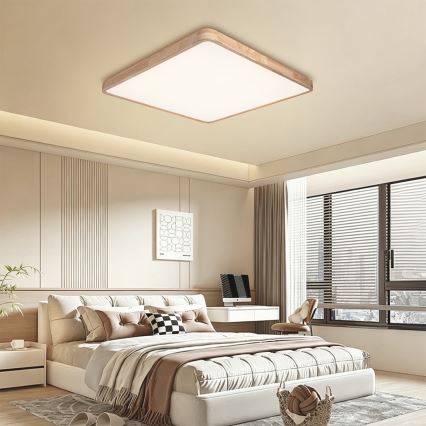 Brilagi - LED Stmívatelné stropní svítidlo WOODLINE SQUARE LED/100W/230V 3000-6000K dub 80x80 cm + dálkové ovládání