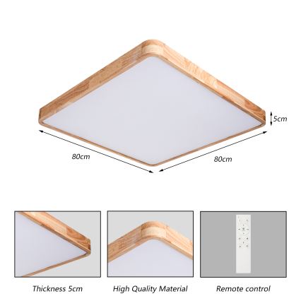 Brilagi - LED Stmívatelné stropní svítidlo WOODLINE SQUARE LED/100W/230V 3000-6000K dub 80x80 cm + dálkové ovládání