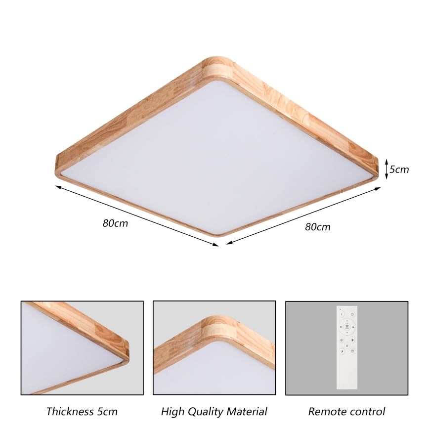 Brilagi - LED Stmívatelné stropní svítidlo WOODLINE SQUARE LED/100W/230V 3000-6000K dub 80x80 cm + dálkové ovládání