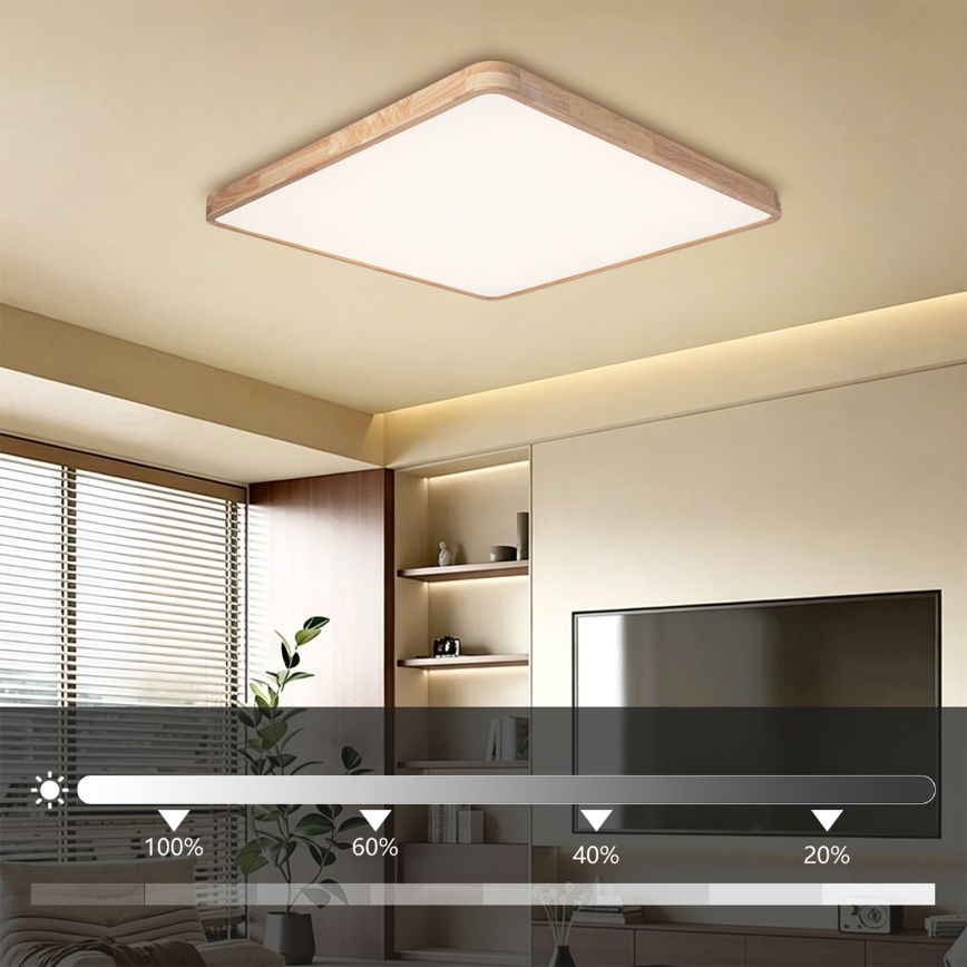 Brilagi - LED Stmívatelné stropní svítidlo WOODLINE SQUARE LED/180W/230V 3000-6000K dub 100x100 cm + dálkové ovládání