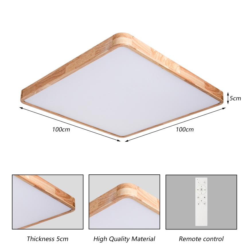 Brilagi - LED Stmívatelné stropní svítidlo WOODLINE SQUARE LED/180W/230V 3000-6000K dub 100x100 cm + dálkové ovládání