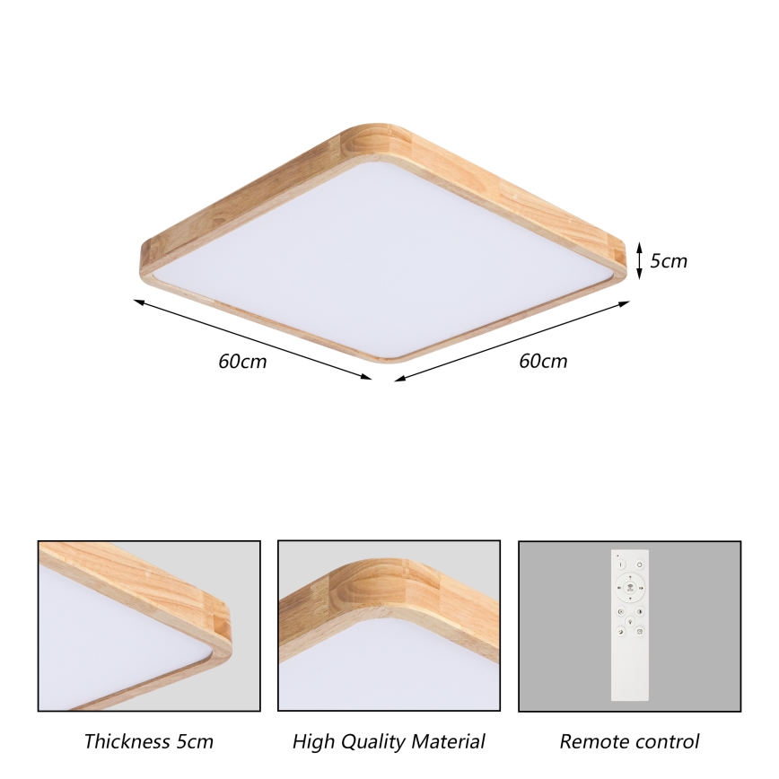 Brilagi - LED Stmívatelné stropní svítidlo WOODLINE SQUARE LED/80W/230V 3000-6000K dub 60x60 cm + dálkové ovládání