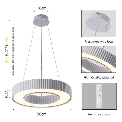 Brilagi - LED Stmívatelný lustr na lanku LUMIX LED/48W/230V 3000-6000K bílá pr. 50 cm + dálkové ovládání