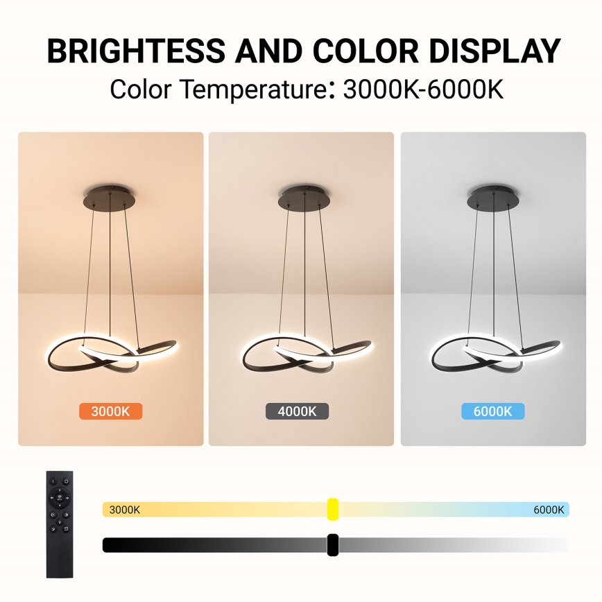 Brilagi - LED Stmívatelný lustr na lanku INFINITY LED/55W/230V 3000-6000K 50x50 cm černá + dálkové ovládání