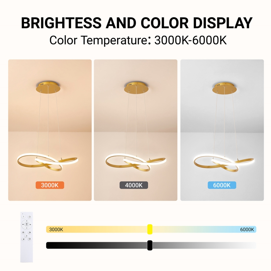 Brilagi - LED Stmívatelný lustr na lanku INFINITY LED/55W/230V 3000-6000K 50x50 cm zlatá + dálkové ovládání