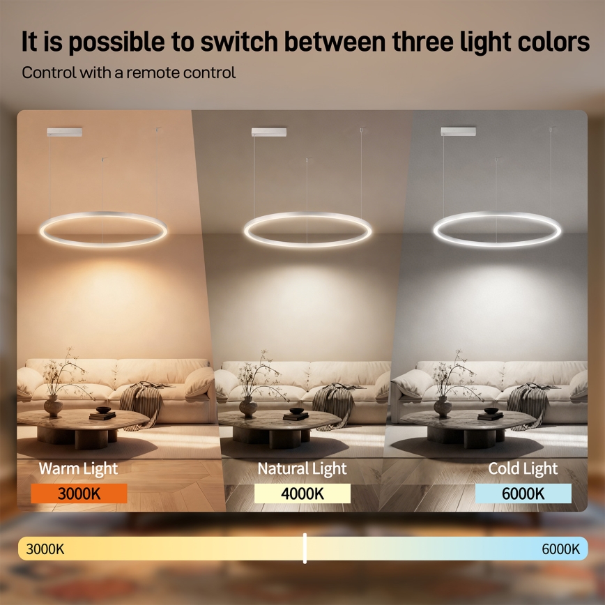 Brilagi - LED Stmívatelný lustr na lanku PORTOFINO LED/60W/230V 3000-6000K pr. 80 cm stříbrná + dálkové ovládání