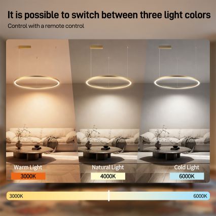 Brilagi - LED Stmívatelný lustr na lanku PORTOFINO LED/60W/230V 3000-6000K pr. 80 cm zlatá + dálkové ovládání