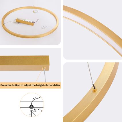 Brilagi - LED Stmívatelný lustr na lanku PORTOFINO LED/60W/230V 3000-6000K pr. 80 cm zlatá + dálkové ovládání