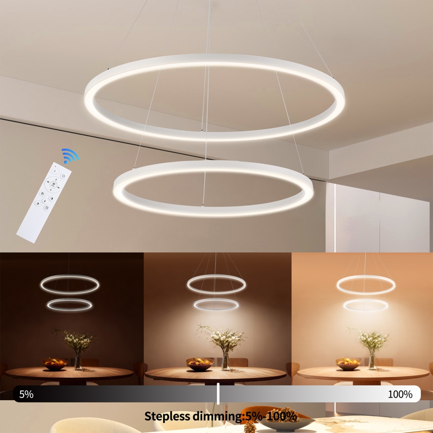 Brilagi - LED Stmívatelný lustr na lanku PORTOFINO LED/98W/230V 3000-6000K pr. 80 cm bílá + dálkové ovládání